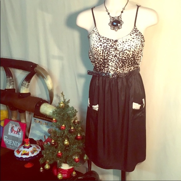 Vintage Everly USA animal print PINUP Sexy spaghetti strap slip dance dress L - Picture 2 of 8